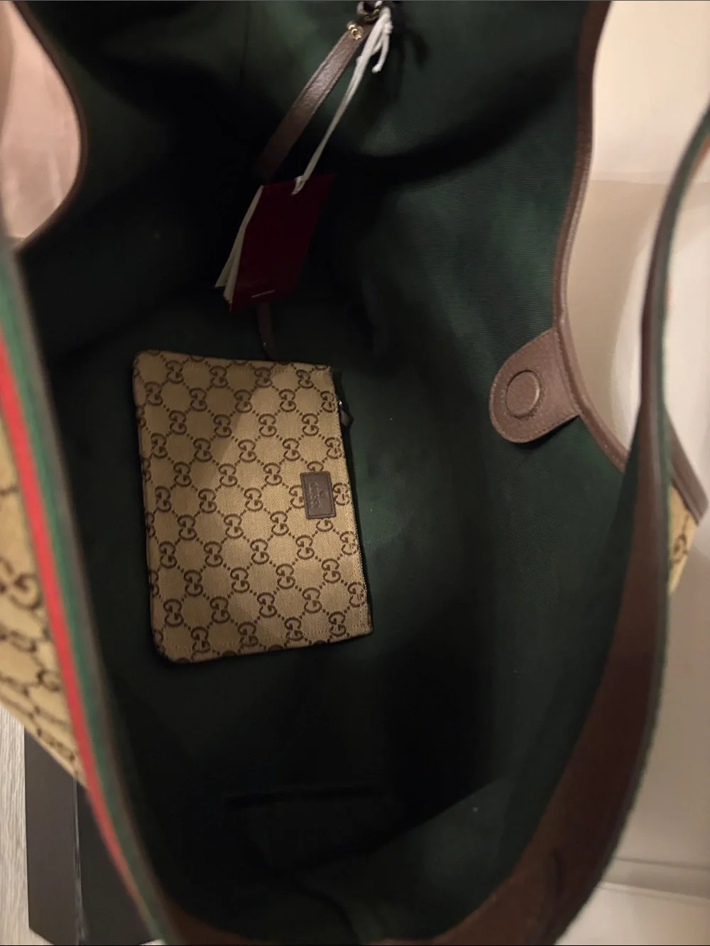 Gucci GG Monogram Web Stripe Tote Bag with Matching Pouch